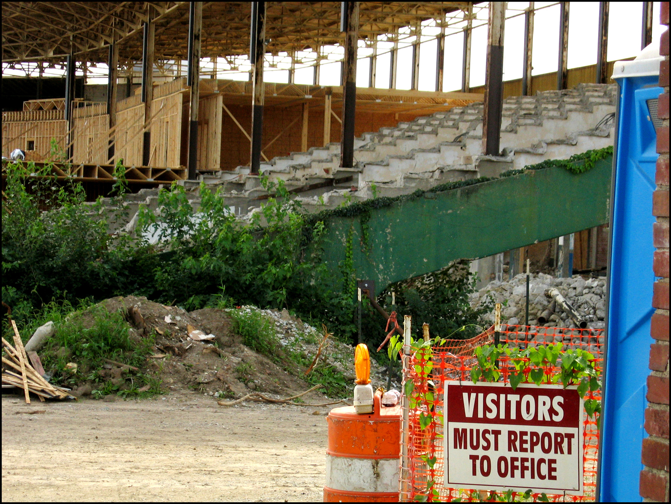 Bush Stadium construction site. Visitors report to office. : Bush Stadium 2012 : BILL FOLEY 