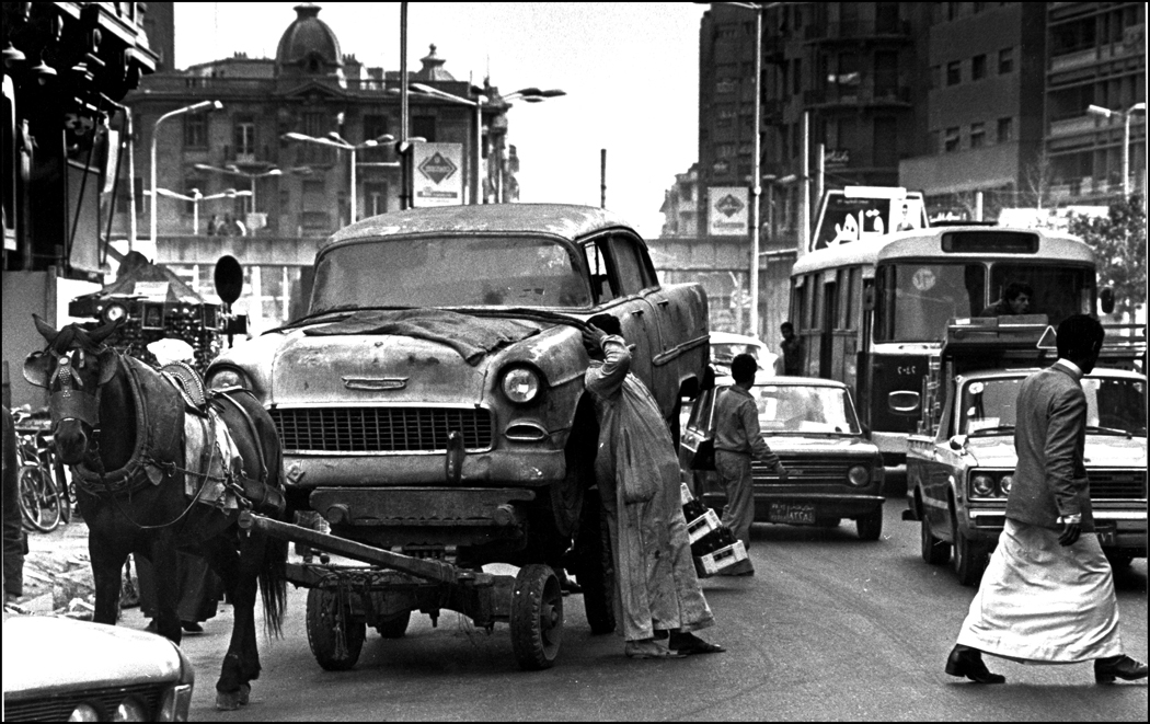 56 Chevy Being "towed" downtown Cairo 1979 : Egypt 1978-2018 : BILL FOLEY 