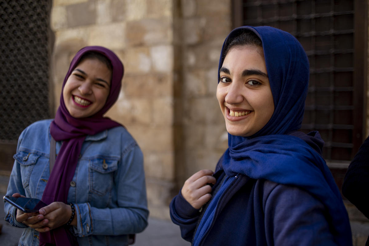 Egyptian High school students smile as they pose in Cairo 2018.
 : Egypt 1978-2018 : BILL FOLEY 