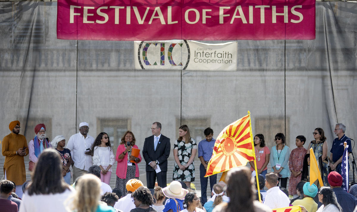 Indianapolis Faith Leaders on stage as. Festival opens with prayers. : Festival of Faith, Back in Person! 2022. Military Park Downtown, Indianapolis, September 18, 2022! And Festival of Faith Pre-Pandemic 2019! : BILL FOLEY 