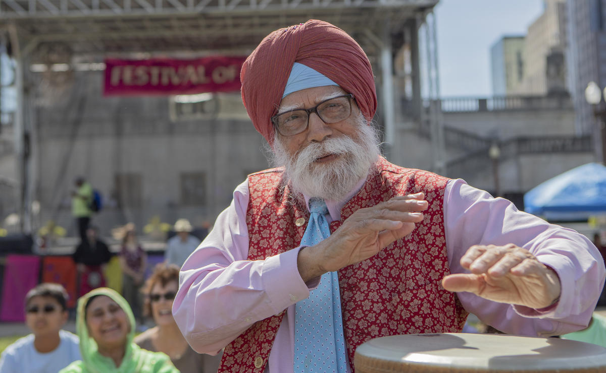 KP Singh plays the bongo drum. : Festival of Faith, Back in Person! 2022. Military Park Downtown, Indianapolis, September 18, 2022! And Festival of Faith Pre-Pandemic 2019! : BILL FOLEY 