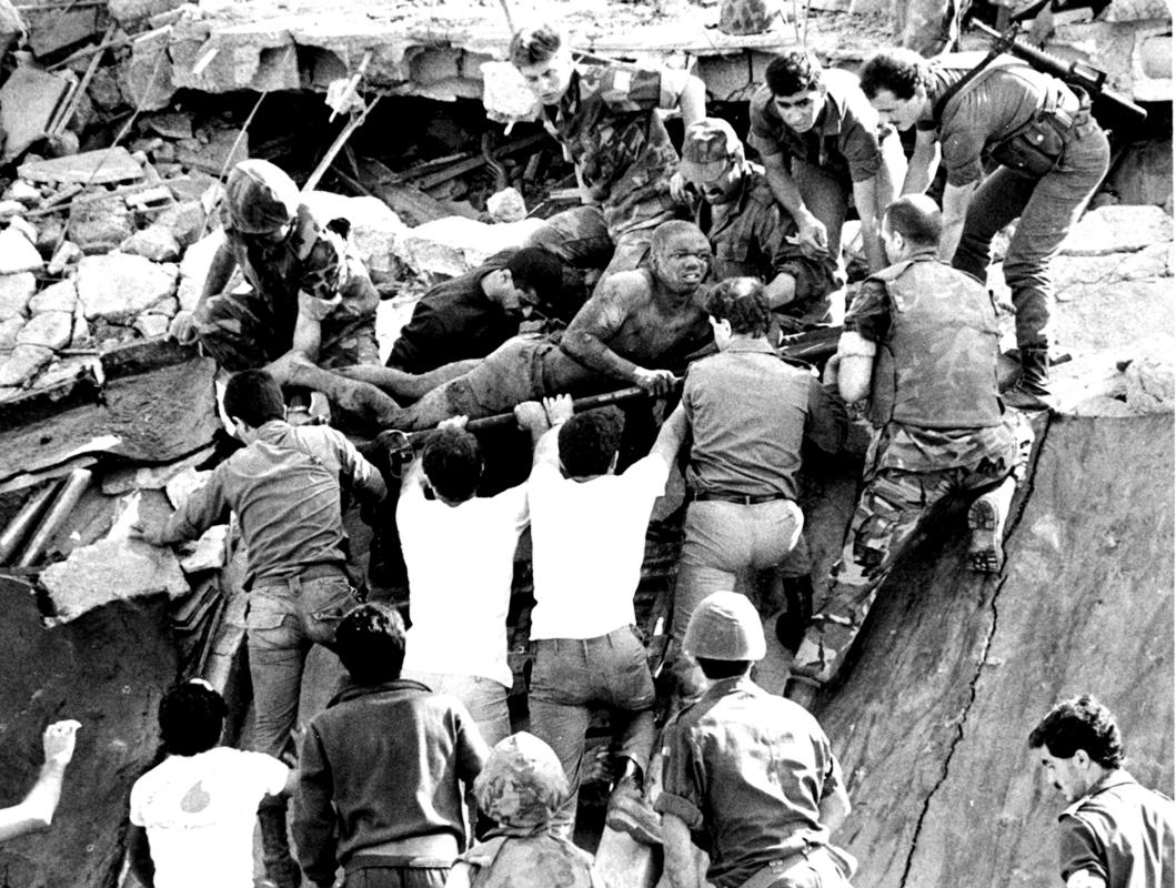 Survivor pulled from the wreckage of the BLT after truck bomb attack October 23, 1983. : 40 Years After Attack on US Marines : BILL FOLEY 