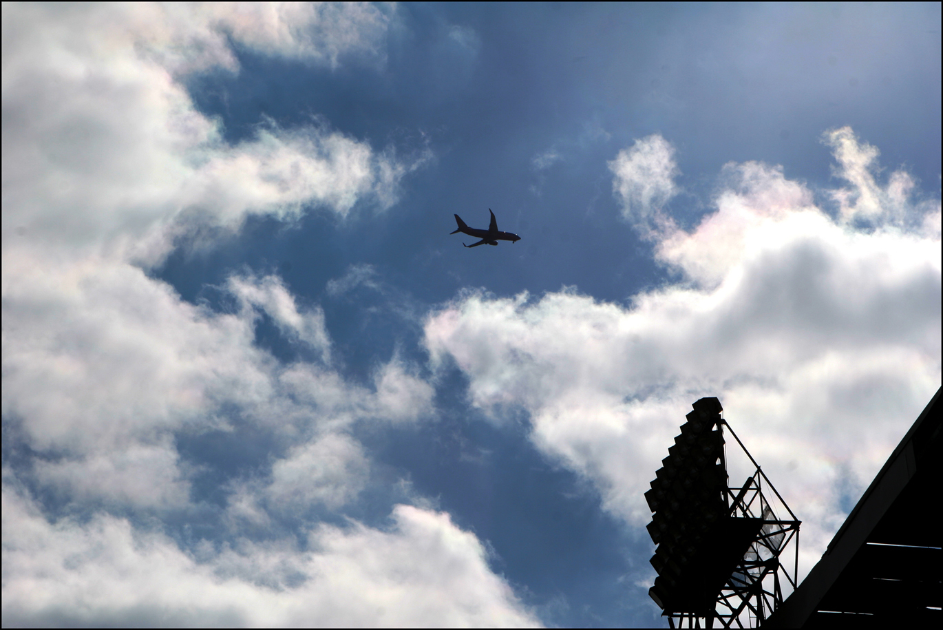 Plane flies over Bush Stadium on way to Indianapolis airport. : Bush Stadium 2012 : BILL FOLEY 