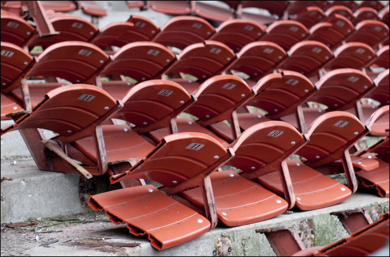 Seats waiting for removal 2012 : Bush Stadium 2012 : BILL FOLEY 