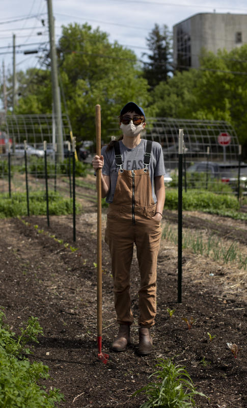 Kate takes break from tending her garden to chat and pose for a portrait. : Observations in a Pandemic 2020-2021 : BILL FOLEY 