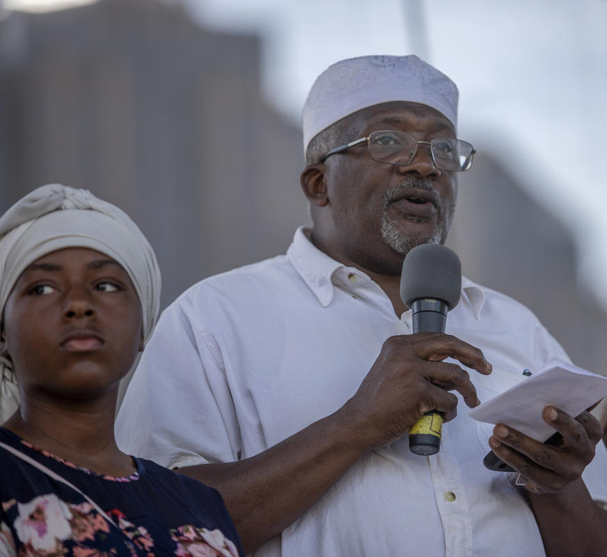 Imam Mikael Sahir reads opening prayer.
 : Festival of Faith, Back in Person! 2022. Military Park Downtown, Indianapolis, September 18, 2022! And Festival of Faith Pre-Pandemic 2019! : BILL FOLEY 