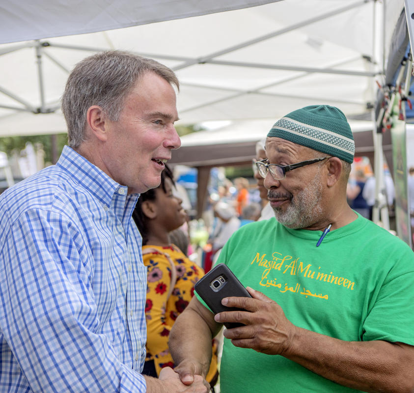 Mayor Joe Hogsett speaks with Ismail Abdul Hakim. : Festival of Faith, Back in Person! 2022. Military Park Downtown, Indianapolis, September 18, 2022! And Festival of Faith Pre-Pandemic 2019! : BILL FOLEY 