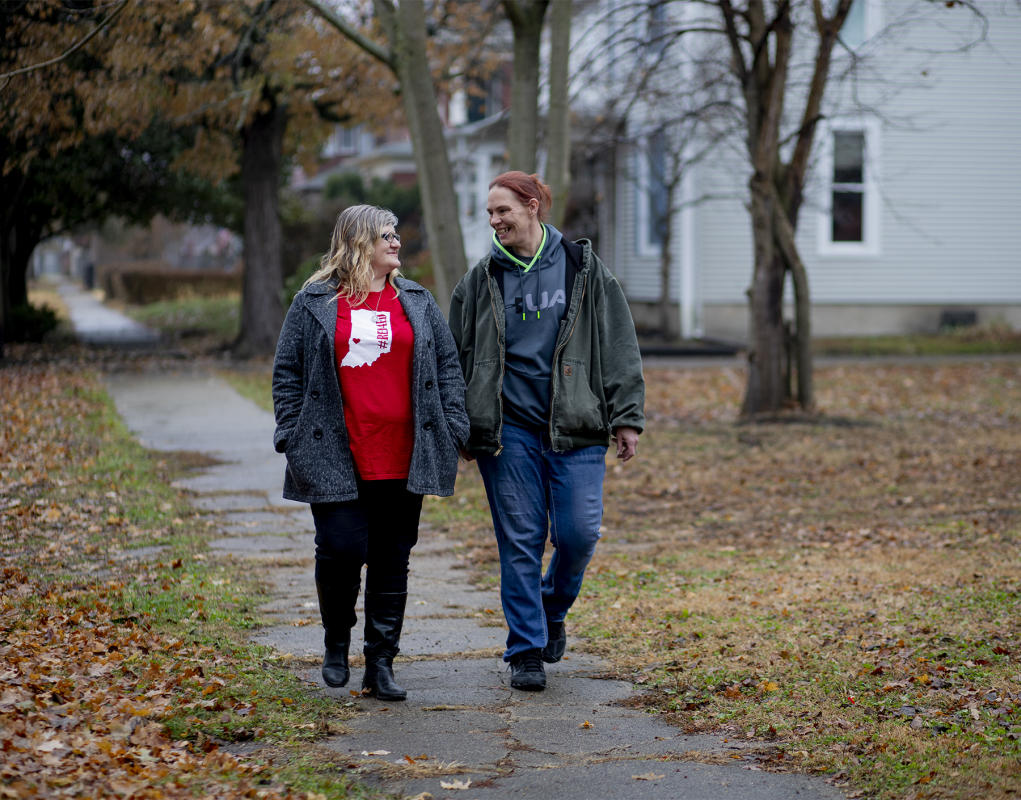 Walk and talk in Terre Haute, women in the "Next Step" recovery program. : FIX Heartbreak and Hope inside Indiana's opioid crisis-Portraits of Recovery : BILL FOLEY 