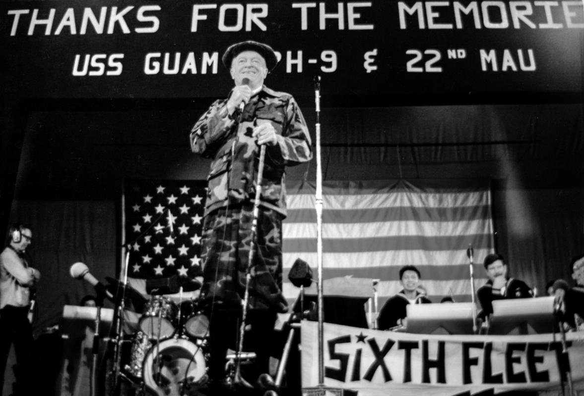 Bob Hope entertains Marines from the 22nd MAU on the USS Guam off the coast of Beirut. : USMC in Beirut 1982-1983 : BILL FOLEY 